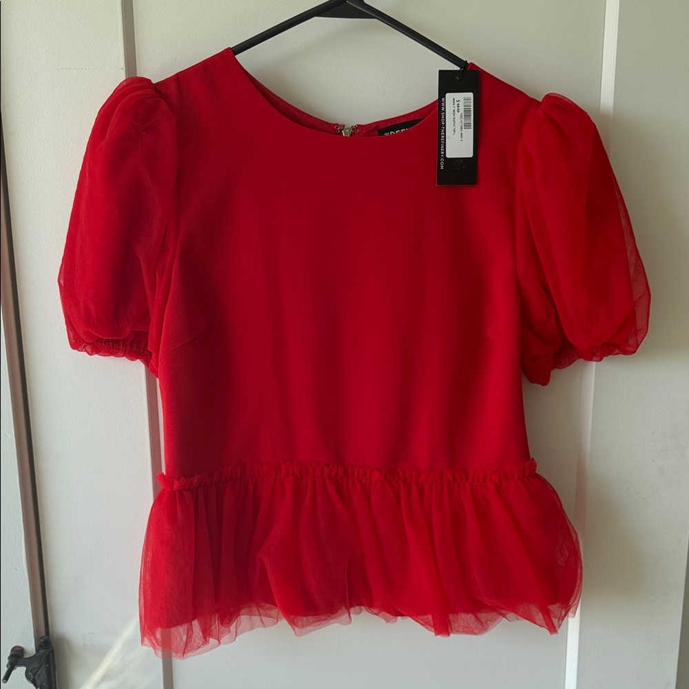 Chic Red Puff Sleeve Blouse